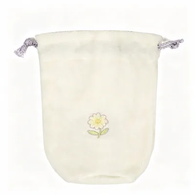 Soft Terry Cloth Drawstring Pouch Perfume Storage Bag Embroidery Gift Bag with Drawstring for Cosmetic Jewelry