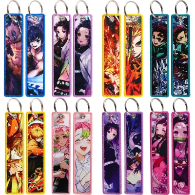 37 Style Stock Demoned Slayer Nezuko Tanjirou Anime Embroidery Key Tag Motorcycles Keychain for Friends Fashion Key Ring Gifts