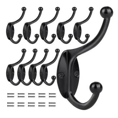 Hot Retro Decorative Utility Rustic Hanger Hook Hanging Heavy Duty Double Prongs Wall Mounted Dual Coat Hooks with Screws