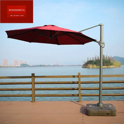 UV-resistant Outdoor Poolside Parasol Aluminum Frame Single Roof Round Side Umbrella with Marble Base