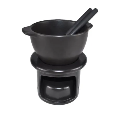 Fondue Sets for Cheese Candle Fondue Set Hot Sale Handmade Black Ceramic Sustainable Support Kitchen Tools Gadgets A/B