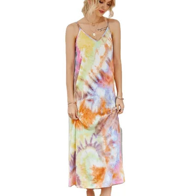 2020 Sleeveless Spaghetti Tie-dye V-neck Fat Woman Dress Supplier