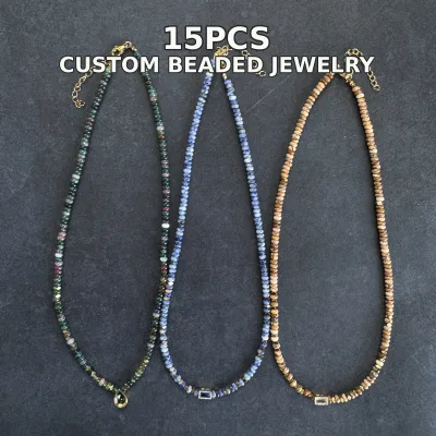 Lightweight Custom Low MOQ Bohemia Bead Natural Stone Necklace Gemstone Pendant Gold Bezel Waterproof Jewelry for Boutique Brand
