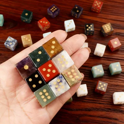 Handmade Natural Stone Dice Ornament Amethyst Tiger Eye Agate Multicolor Tabletop Decor Collectible Gift
