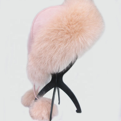 D601RL-WHT Women New Trapper Winter Cap Real Fox Fur Hats