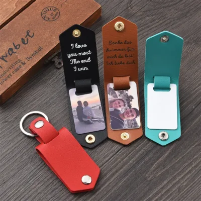 Custom PU Sublimation Keychain 1 Inch Photo DIY Thermal Transfer High Quality Durable Key Ring Clip Pendant Custom Logo