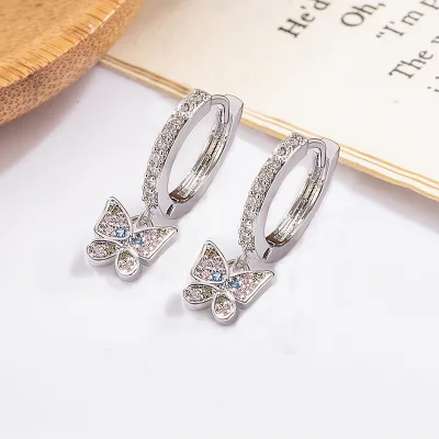 Personality Huggie Hoop Earrings Bow Design Inlaid Color Zircon Dangle Earrings Trendy Fashion Jewelry for Women Daily Decor