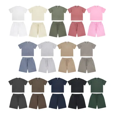 Wholesale High Quality Cotton Unisex Tracksuits Set Custom logo Printing t Shirt and Shorts Sets
