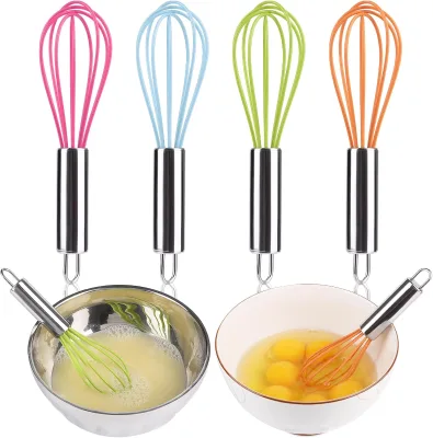 High Quality Durable Colorful Manual Silicone Stainless Steel Hand Egg Beater Balloon Whisk Dishwasher Safe