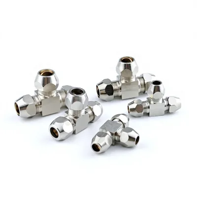 Copper-nickel-plated Tube-ferrule Three-way Fitting 8mm T-shaped Center Joint Copper-pipe Connector 6/10/12/14/16 Fittings