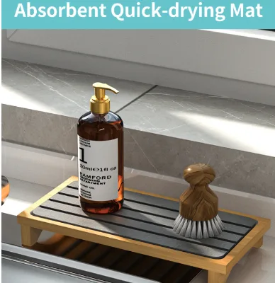 Bamboo Square Modern Minimalist Style Countertop Draining Mat Absorbent Pad Dish-Drying Tray Bathroom Vanity Splash Guard