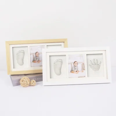 Wholesale Baby Solid Wood Photo Frame Set with Painting Surface Foldable Hand Footprints Hanging DIY Picture Frame Handprint Mud
