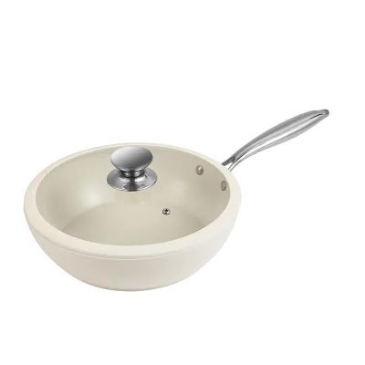 Modern New Maifan Stone Small White Pot Nonstick Household Flat Pan Gas Induction Compatible Low Smoke Cooking Cookware