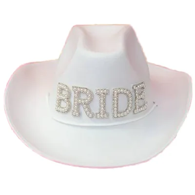 White Diamond Fringe Cowgirl Hat Bride Bridesmaid Country Western Summer Gift for Party