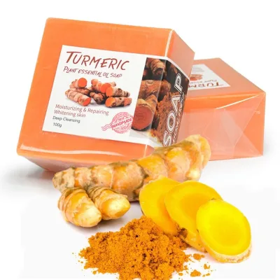Hot-Selling 100g Turmeric Bar Soap Solid Fresh Fragrance Deep Care Cleansing Face and Body Cross-Border English Version