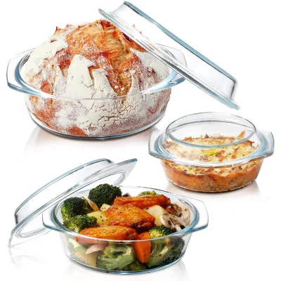 Housewares Transparent High Borosilicate clear Glass Casserole Hot Cooking Pot with Glass Lid