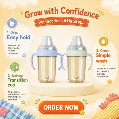 Baby Sippy Cup with Straw Duckbill Spout Nipple Lid BPA Free Training Cup with Handles PPSU 60mm OEM ODM Manufacturer