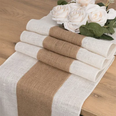 2023 Wholesale Eco-friendly Natural Jute Table Runner Gold and White Wedding Event Decoration Home Table