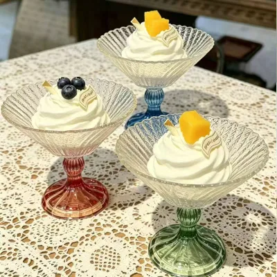 Harmony Clear Glass Sundae Bowl Wavy Flared Rim Footed Cup Ice Cream Yogurt Panna Cotta Fruit Dessert Storage 230ml Dishwasher