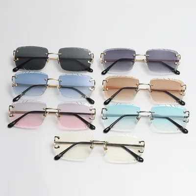 6018 ELODIE Women Men Rectangle Square Vintage Gradient Lenses Metal Rimless Sunglasses Luxury with Diamonds
