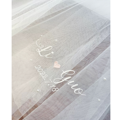 Custom Bride Soft Tulle Bridal Veil Embroidery Word Name Pattern Wedding Veil