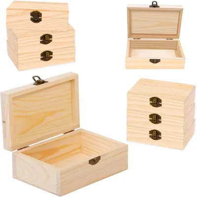 Custom Unfinished Wooden Jewelry Box Laser Engraving Natural Blank Wood Storage Gift Box for Crafts with Hinged Lid