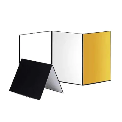 A4 Thickened Cardboard Black White Gold 3-Fold Standing Reflector Photography Shooting Fill Light Board for Studio