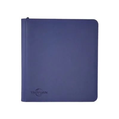 Premium PU Blue Leather Diamond Texture Custom 12 Pocket Sports Card Collection Binder Album for Business Card Storage