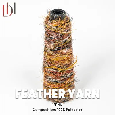 Terraced Cotton Yarn 11 Strand 100% Polyester Retro Brown Yellow Mixed Color Fluffy Long Hair Feather Yarn
