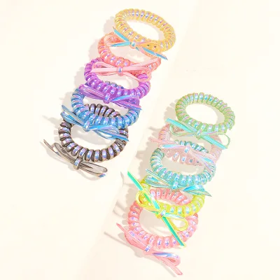 Phone Line Girl Bow Leather Band Tied Hair Simple Temperament Head Rope Spring Ring Multi-color Bracelet Hair Tie