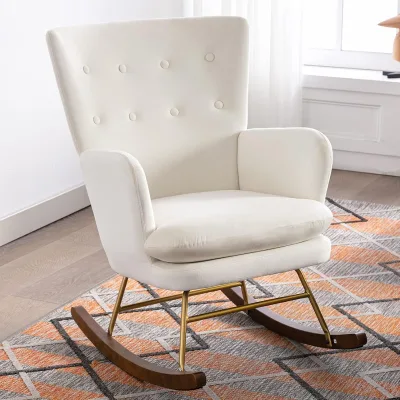 Europe Hot White Rocker Armchair Modern Accent Rocking Chair Comfy Side Leisure Chair for Living Room Bedroom Office