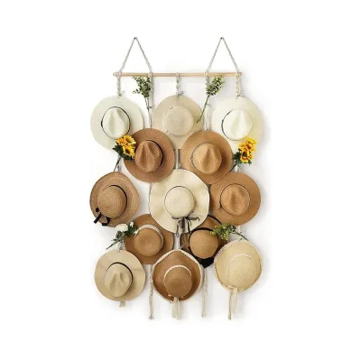 Hat Rack for Wall 31x53 in Hat Organizer with 15 Clips Hanging Macrame Hat Hangers for Wide Brimmed