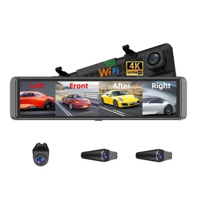 12" 4K 4-camera 360-degree Dashcam Touch Screen Rearview Mirror Design Motion Detection OLIVER Universal 170 Angle Dual