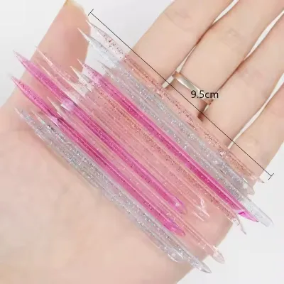 IRISMANLI 100 Pcs/bag Reusable Double-Head Cuticle Pusher Plastic Multi Functional Crystal Nail Manicure Sticks