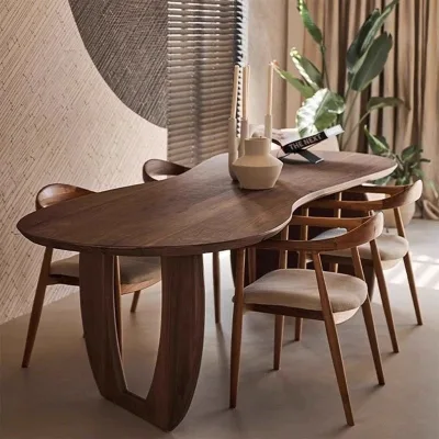 Modern Black Walnut Color Rectangular Dining Table Home Furniture Foldable 4-Seater