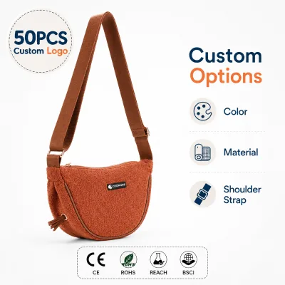 OEM Boucle Dog Walker Sling Bag Crossbody Crescent Dog Walking Bag with Poop Bag Holder Adjustable Strap Custom Logo Strap