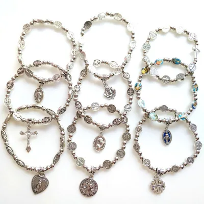 Religious Style Crystal Alloy Beaded Bracelet Children's Fashion Cross Elastic Line Beaded Bracelet