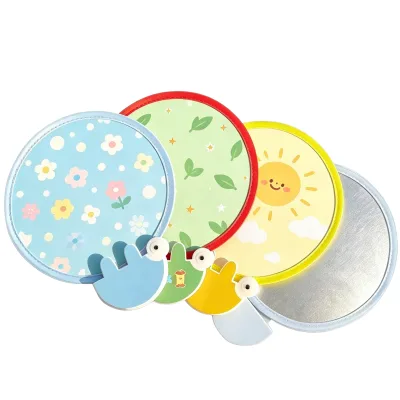 Foldable Round Hand Fan Reflective Back Mini Pocket Portable Collapsible Handheld Fan Summer Travel Gift