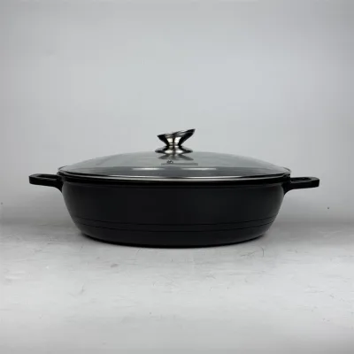 Classic 36cm Shallow Casserole with Durable Ceramic-Coated Die-Cast Aluminum Body and Glass Lid for Low-Fat Family Cooking