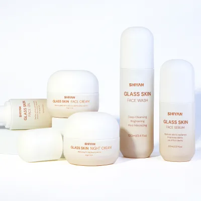 Private Label Anti Aging Skin Care Set for All Skin Types Deep Hydrating Brightening Glass Skin Care Set for Women
