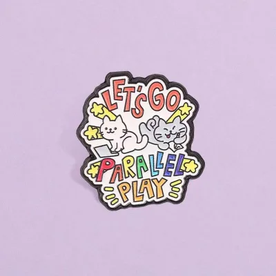 Colorful Parallel Play Cute Cartoon for Enamel Pin with UV Printed Rainbow Text for Chinese New Year Clothes Decor