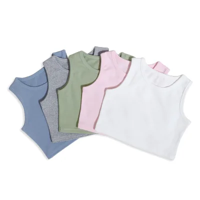 Hot Sale Support Customized Toddlers Summer Clothing U-Neck Pink White Elastic Crop Baby Tank Top