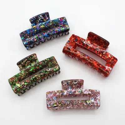 Wholesale Custom Elegant Hair Clips Acrylic Hollow Sequin square Hair Claws for Women