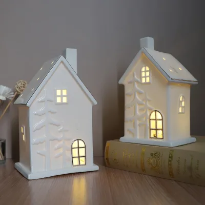 Creative Hollow White Porcelain Christmas Village House Ceramic House Ornament
