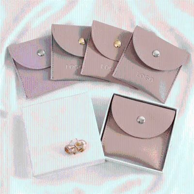 Factory Stock Goods Custom logo Pu Leather Jewelry Pouch Snap Button Handmade Envelope Necklace Soft Packaging Bag for Business