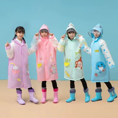 Modern New Children's EVA Raincoat with Reflective Strips Thickened One-Piece Schoolbag Seat Featuring Animal Pattern
