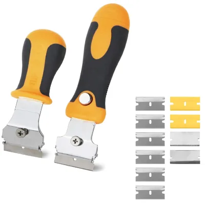 Multi-Purpose Mini Razor Scraper Set with Protective Blade Cover and 10pcs Extra Blades Cleaning Tool for Scraping Label