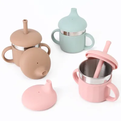 Good Sealing Milk Water Feeding Infant Kid Learning Drink Cup Stainless Steel Silicone Baby Training Sippy Cup For Toddler