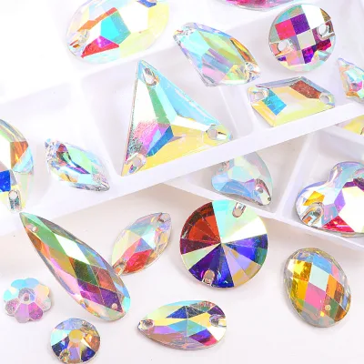 AB Resin Sew-on Rhinestones Crystal Sewing Rhinestone for Garment Round Sew on Rhinestones Flatback High Quality Machine Cut