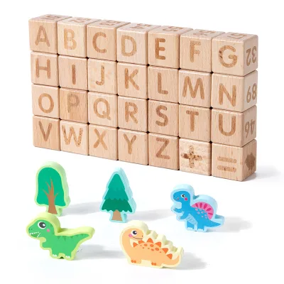 Wooden Alphabet Blocks Construction Toy Beechwood Building Blocks Children Numbers Letters Learning Blocks Set